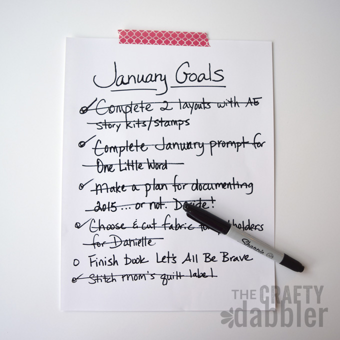 A list of January Goals and items crossed off.
