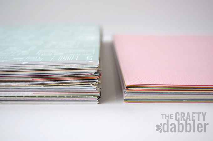 Stacks of patterned paper and card stock.